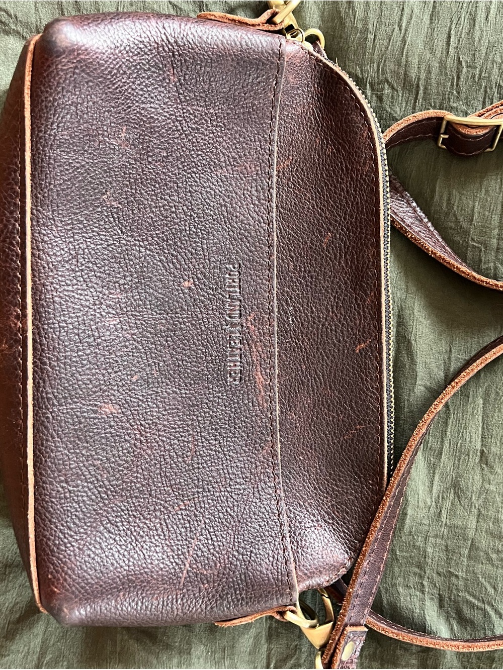 Portland Leather Dark Brown Crossbody Bag with Brass Hardware - Picture 8 of 8